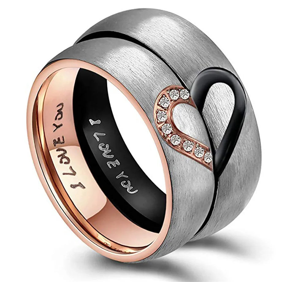 Eternity Couple Ring, Stainless Steel Rose Gold Black Color Ring, Forever Love Couple Ring, Love You Forever Couple Ring,
