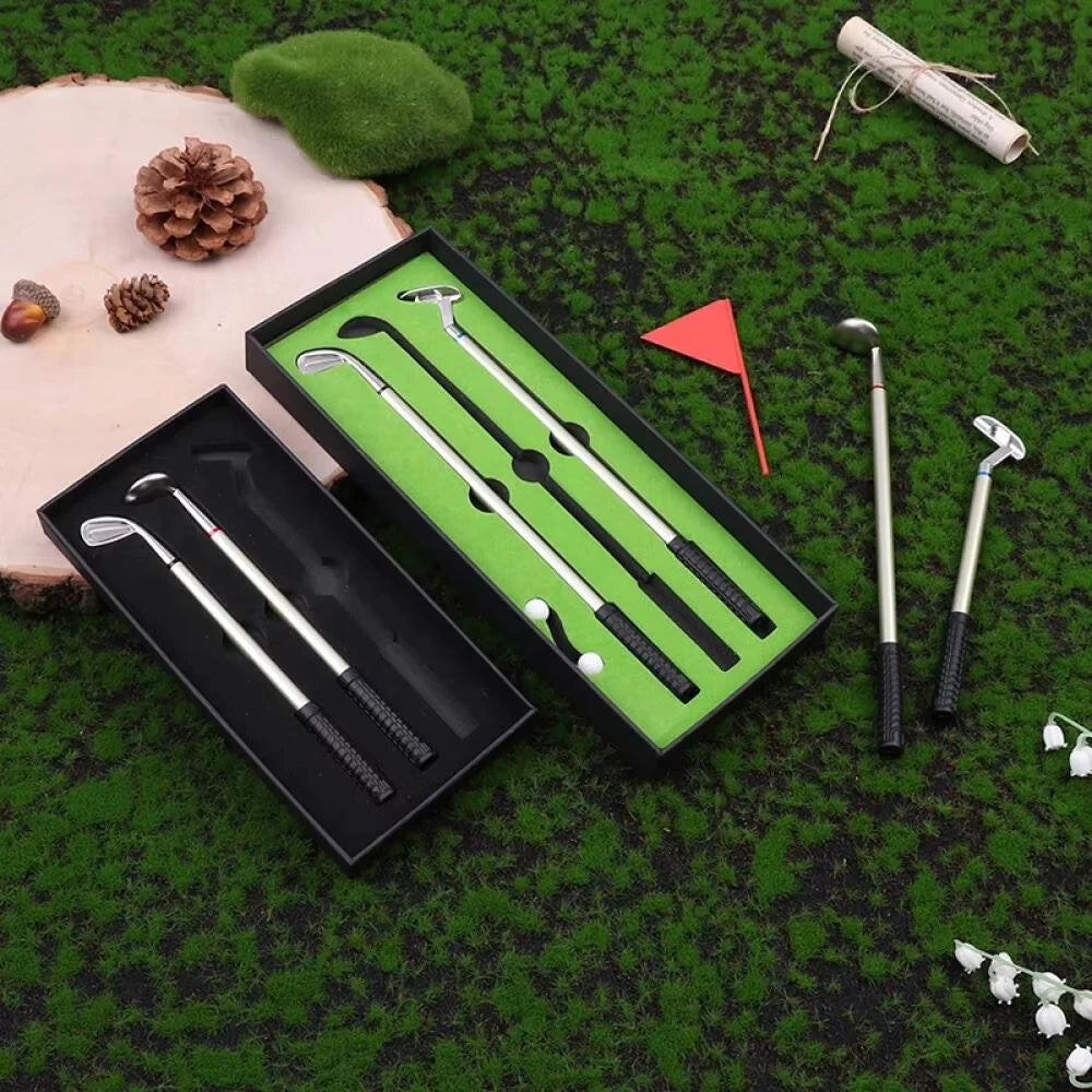 Golf Pen Set: putting green, 3 club pens, balls, and flag included - A Fun Desk Game & Desktop Gift