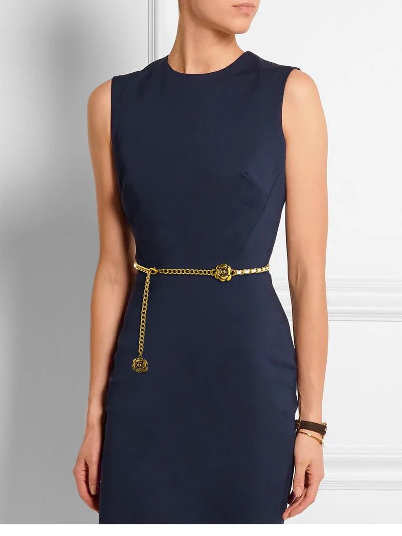 Waist Jewelry for Women, Flower Metal Belt, Elegant Waist Belt, Rose Gold Body Chain, Romantic Body Jewelry, Floral Waist Chain