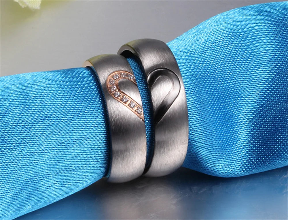 Eternity Couple Ring, Stainless Steel Rose Gold Black Color Ring, Forever Love Couple Ring, Love You Forever Couple Ring,