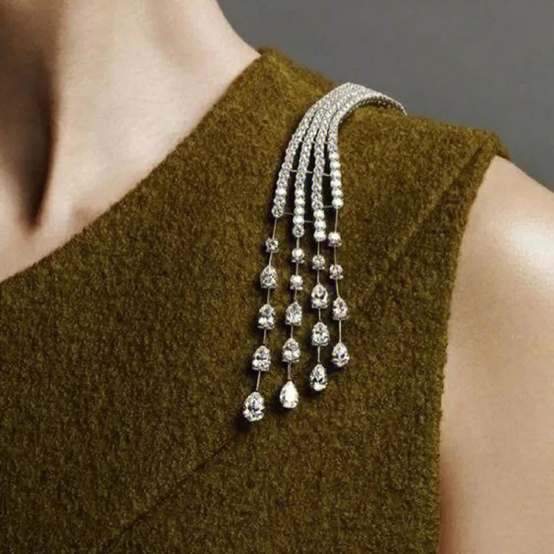 Crystal Tassel Brooch, Luxury Women’s Brooch, Long Tassel Geometry Pin, Meteor Star Brooch, Light Luxury Jewelry Accessories, Sparkling Rhinestone Brooch Pin