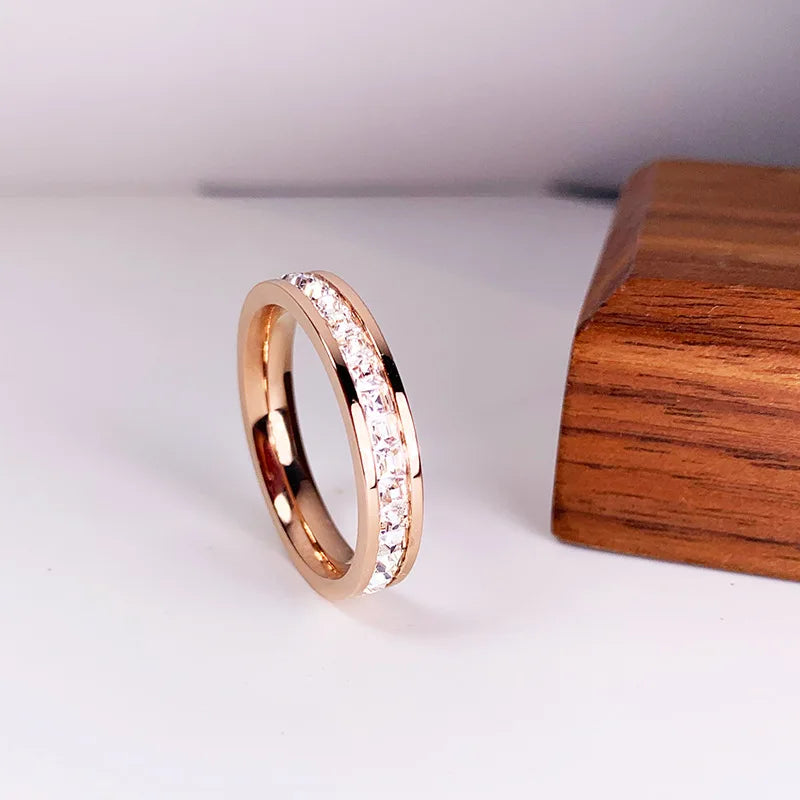 Rose Gold Ring for Couple, Stainless Steel Jewelry, Double Row Ring, Stainless Steel Engagement Ring