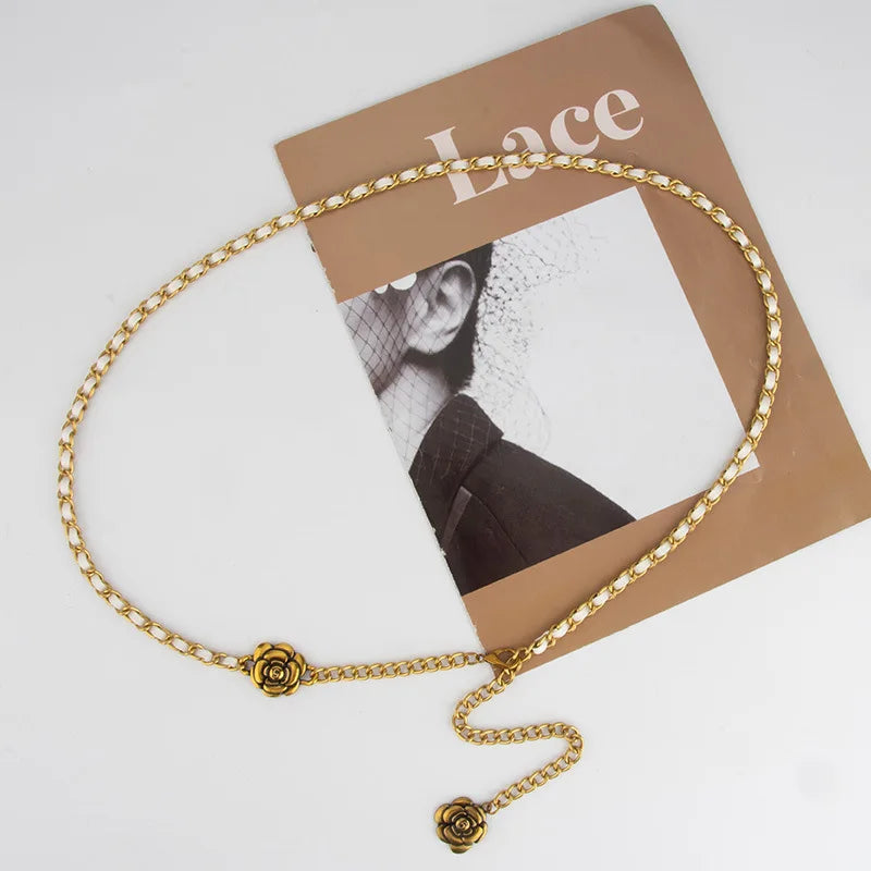 Waist Jewelry for Women, Flower Metal Belt, Elegant Waist Belt, Rose Gold Body Chain, Romantic Body Jewelry, Floral Waist Chain