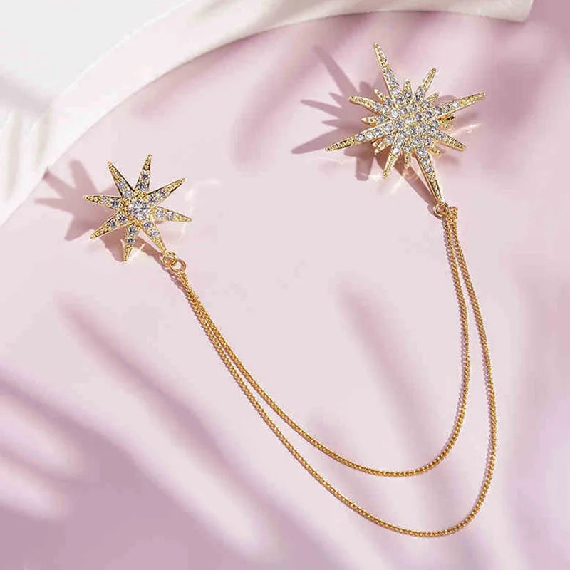 Crystal Hexagram Brooch – Luxury Chain Pin for Women’s Coats, Suits & Dresses