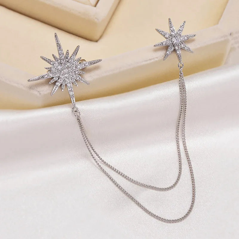 Crystal Hexagram Brooch – Luxury Chain Pin for Women’s Coats, Suits & Dresses
