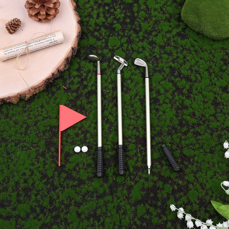 Golf Pen Set: putting green, 3 club pens, balls, and flag included - A Fun Desk Game & Desktop Gift