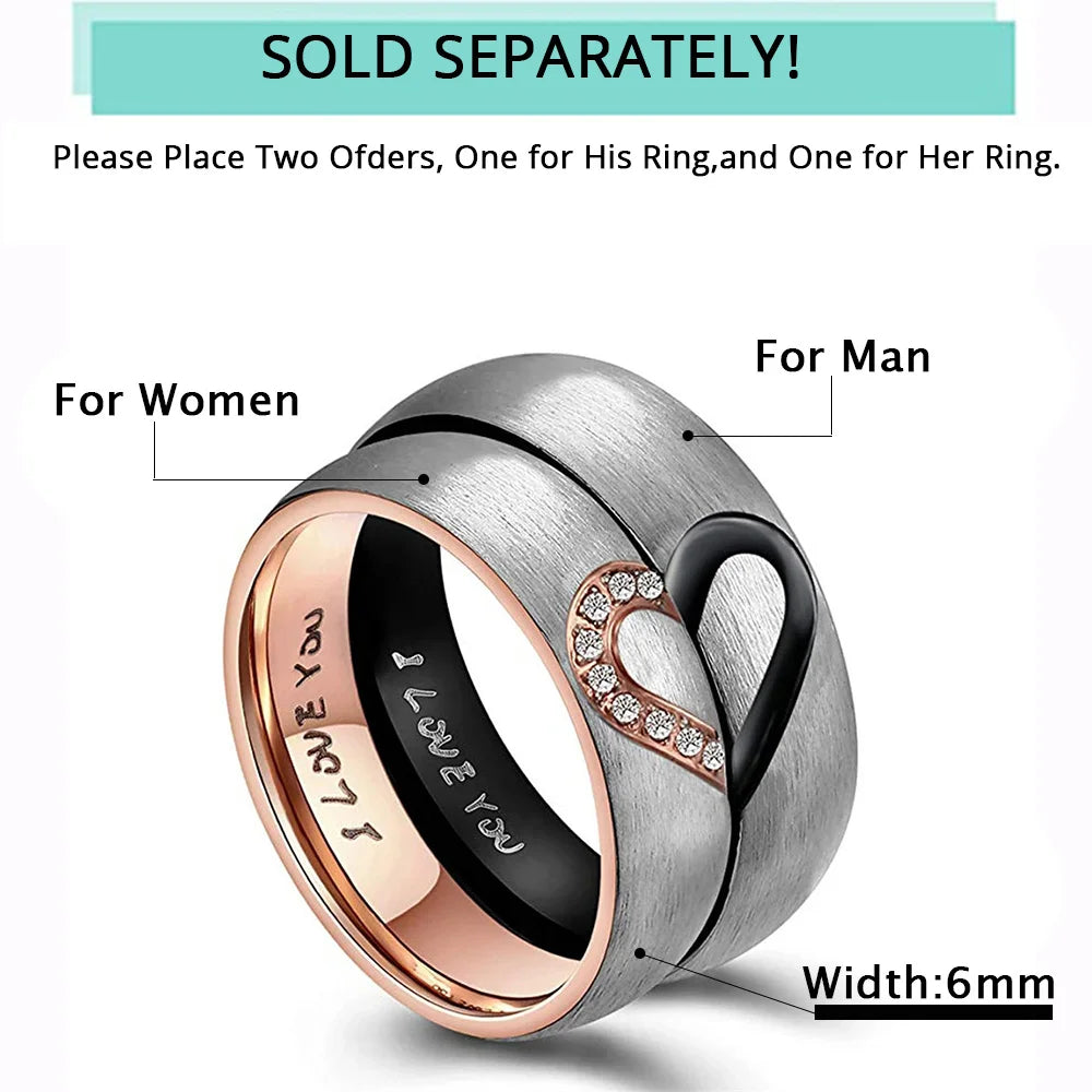 Eternity Couple Ring, Stainless Steel Rose Gold Black Color Ring, Forever Love Couple Ring, Love You Forever Couple Ring,