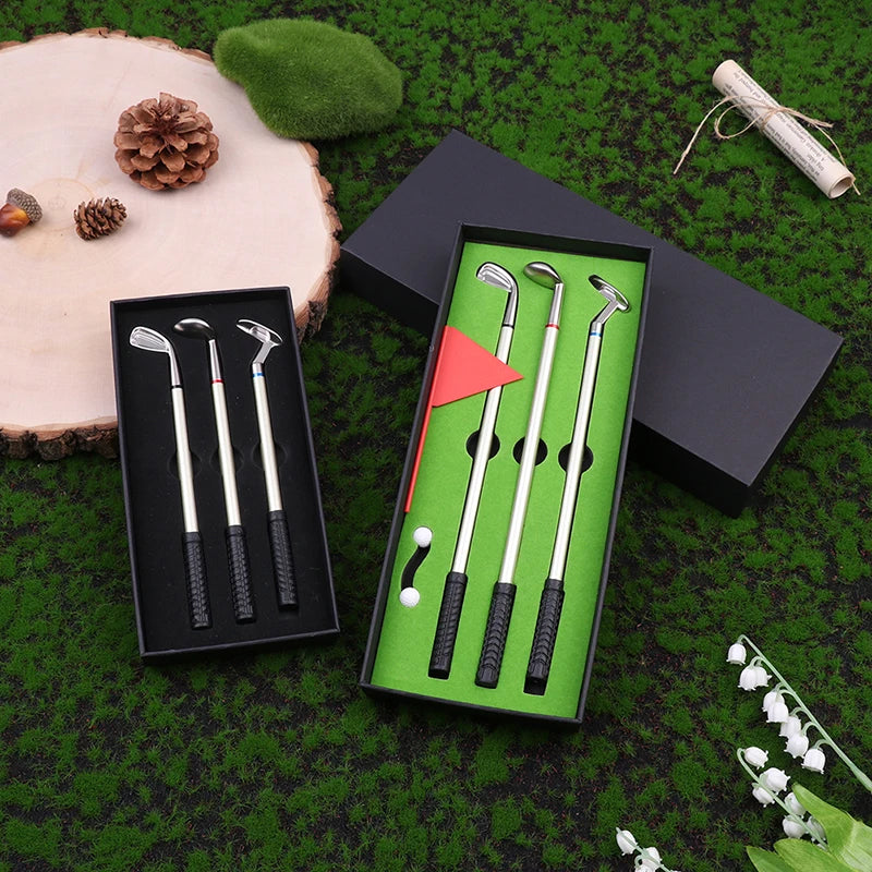 Golf Pen Set: putting green, 3 club pens, balls, and flag included - A Fun Desk Game & Desktop Gift