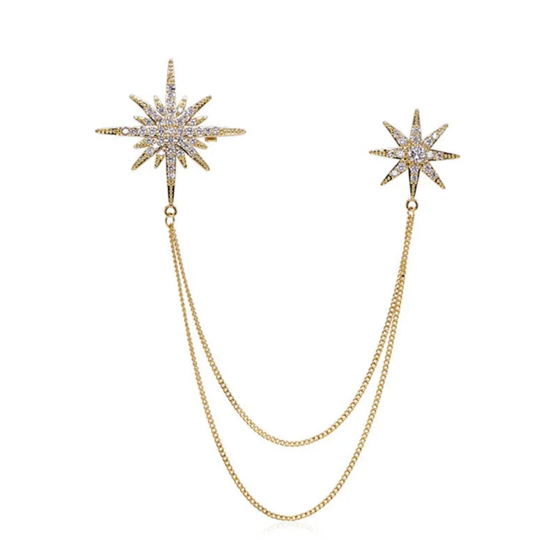 Crystal Hexagram Brooch – Luxury Chain Pin for Women’s Coats, Suits & Dresses