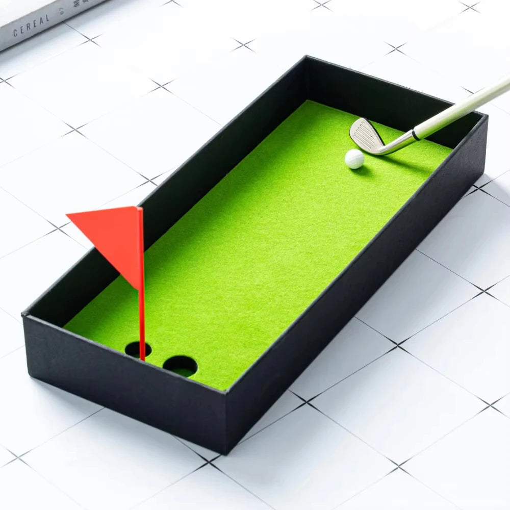 Golf Pen Set: putting green, 3 club pens, balls, and flag included - A Fun Desk Game & Desktop Gift