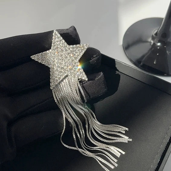 Crystal Tassel Brooch, Luxury Women’s Brooch, Long Tassel Geometry Pin, Meteor Star Brooch, Light Luxury Jewelry Accessories, Sparkling Rhinestone Brooch Pin