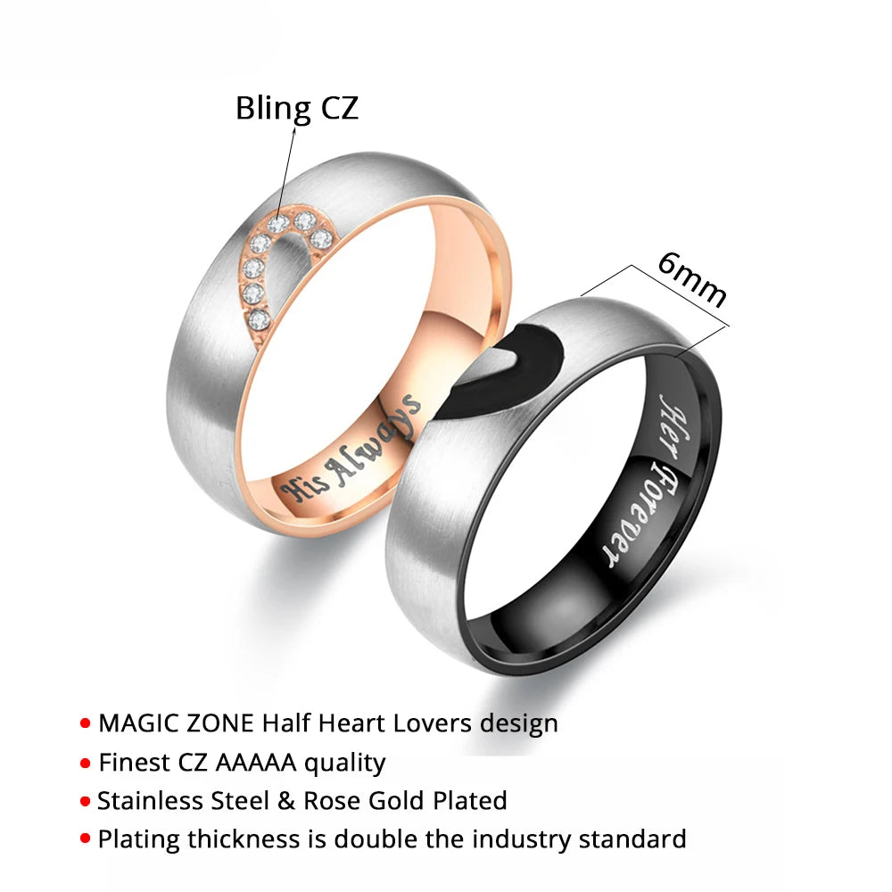 Eternity Couple Ring, Stainless Steel Rose Gold Black Color Ring, Forever Love Couple Ring, Love You Forever Couple Ring,