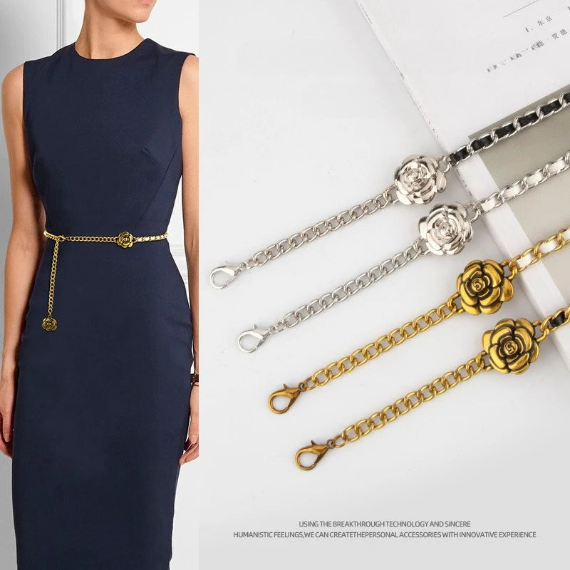 Waist Jewelry for Women, Flower Metal Belt, Elegant Waist Belt, Rose Gold Body Chain, Romantic Body Jewelry, Floral Waist Chain