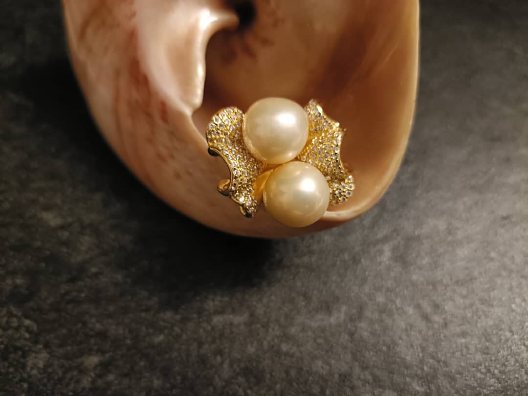 Aurora Vintage Double Golden Pearls Ring