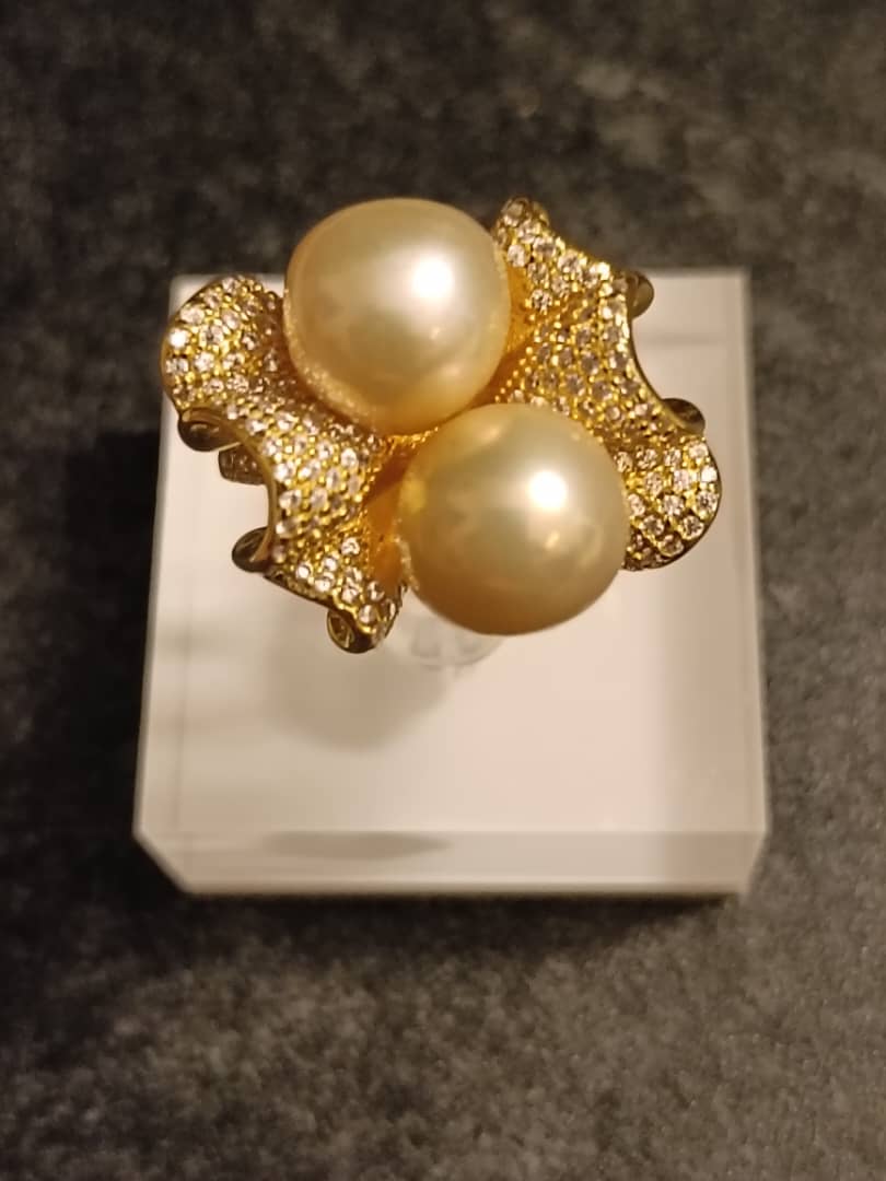 Aurora Vintage Double Golden Pearls Ring