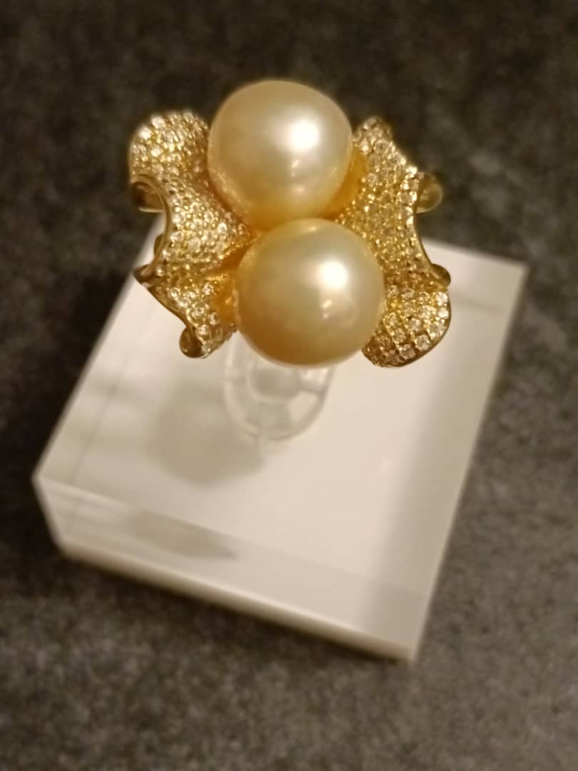 Aurora Vintage Double Golden Pearls Ring