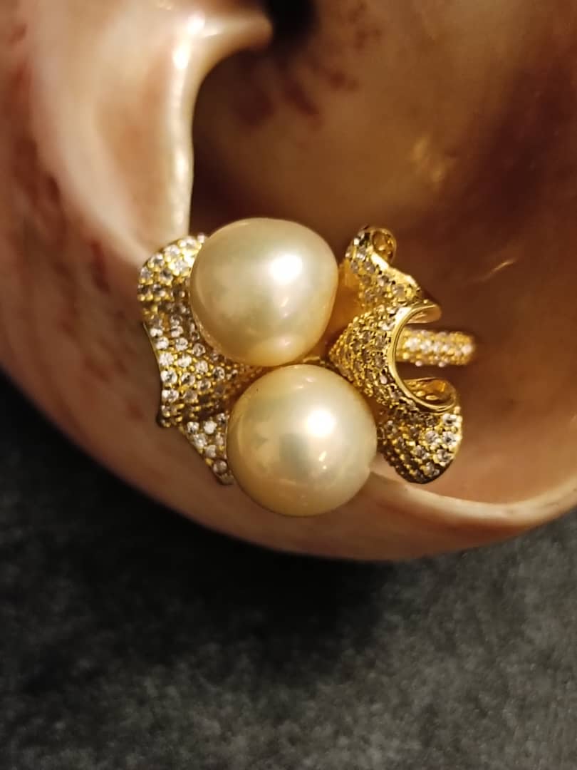 Aurora Vintage Double Golden Pearls Ring
