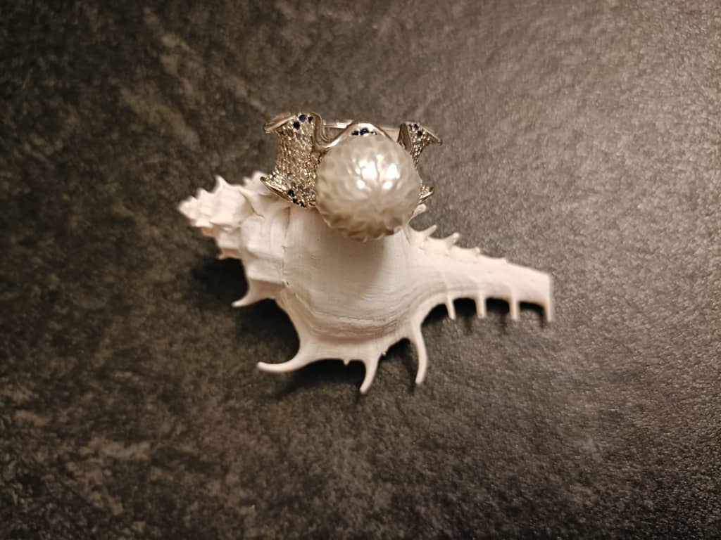 Blue Peaceful Ocean Grey Pearl Ring