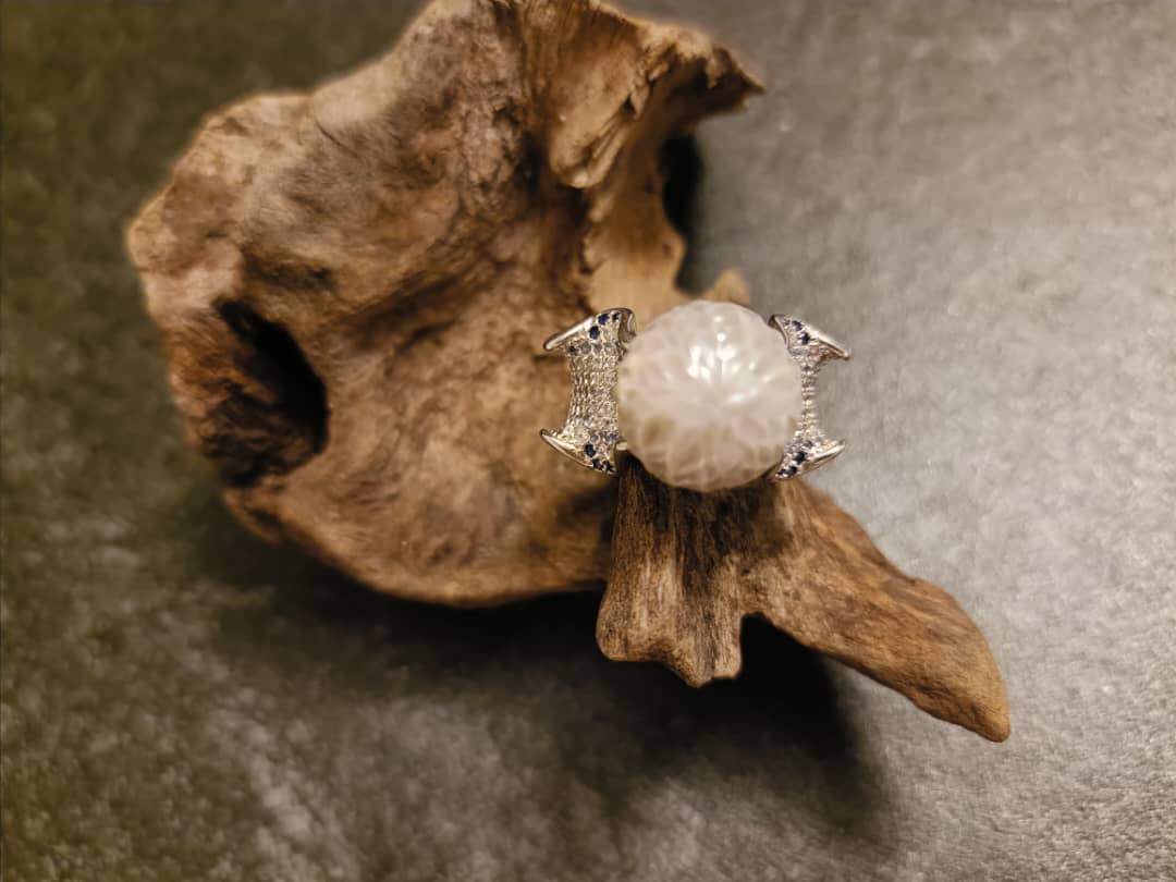 Blue Peaceful Ocean Grey Pearl Ring