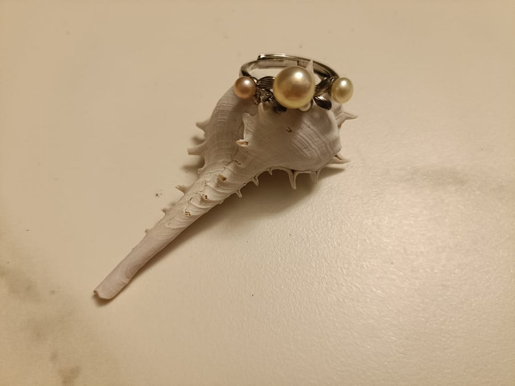 Triple Pinkish Golden Shineth Pearl Ring