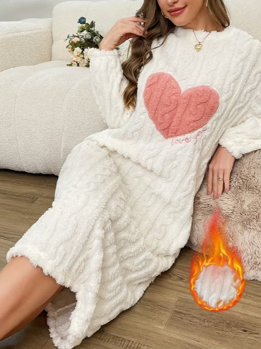 Women’s Heart Embroidered Fleece Cozy Autumn Winter Set