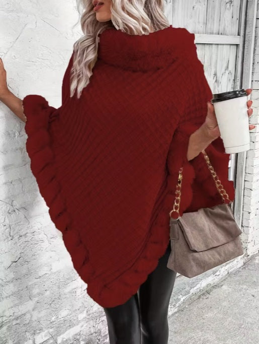 Soft Winter Cape with Plush Fur Trim - All-Season Outerwear