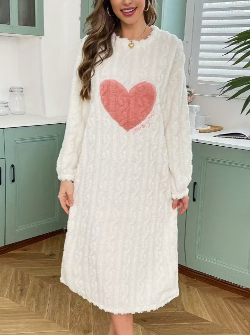 Women’s Heart Embroidered Fleece Cozy Autumn Winter Set