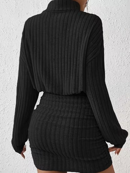 Women’s Elegant Long Sleeve High-Neck Dress – Formal & Casual