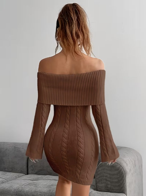 Elegant Off-the-Shoulder Sweater Dress - Cozy Winter Outfit