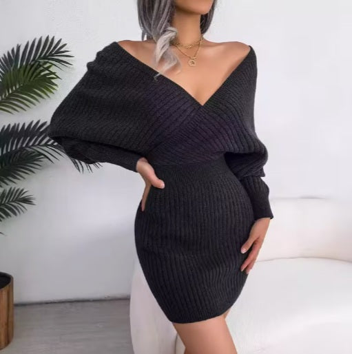 Women’s V-Neck Long Sleeve Bodycon Wrap Dress – Elegant Wrapped Hip Party Dress for Evening
