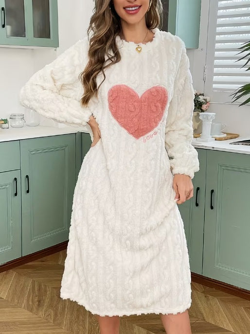 Women’s Heart Embroidered Fleece Cozy Autumn Winter Set