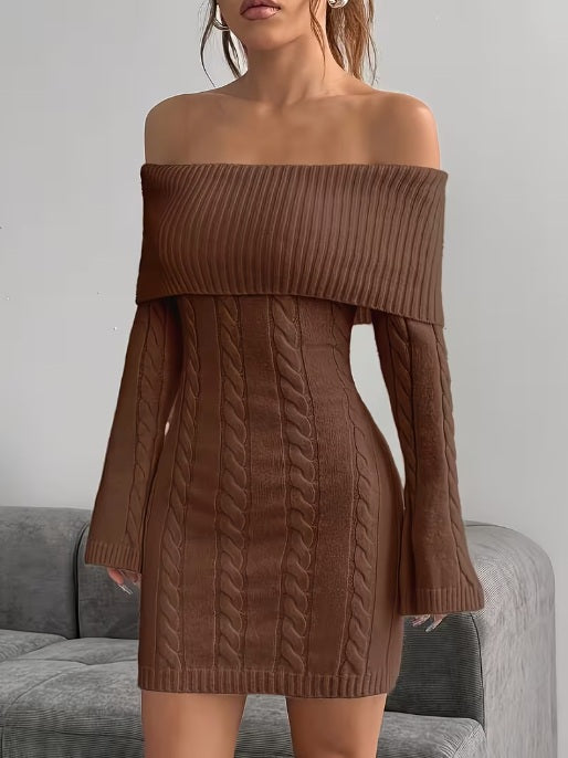 Elegant Off-the-Shoulder Sweater Dress - Cozy Winter Outfit