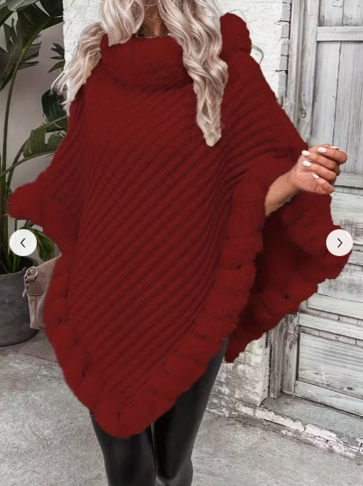Soft Winter Cape with Plush Fur Trim - All-Season Outerwear