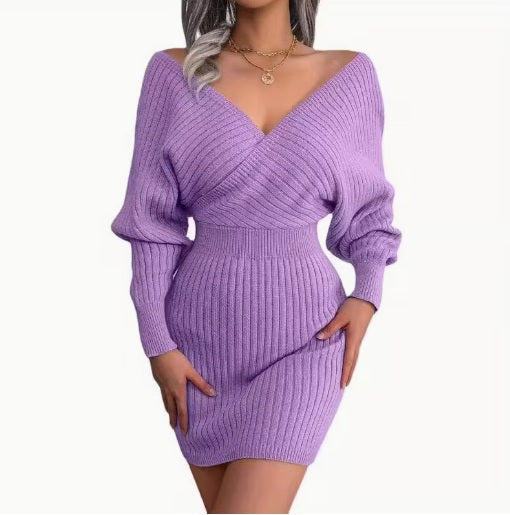 Women’s V-Neck Long Sleeve Bodycon Wrap Dress – Elegant Wrapped Hip Party Dress for Evening