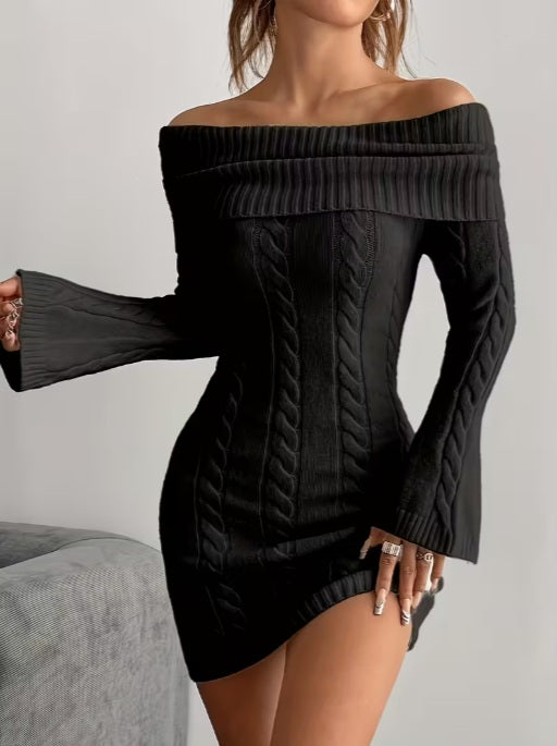 Elegant Off-the-Shoulder Sweater Dress - Cozy Winter Outfit