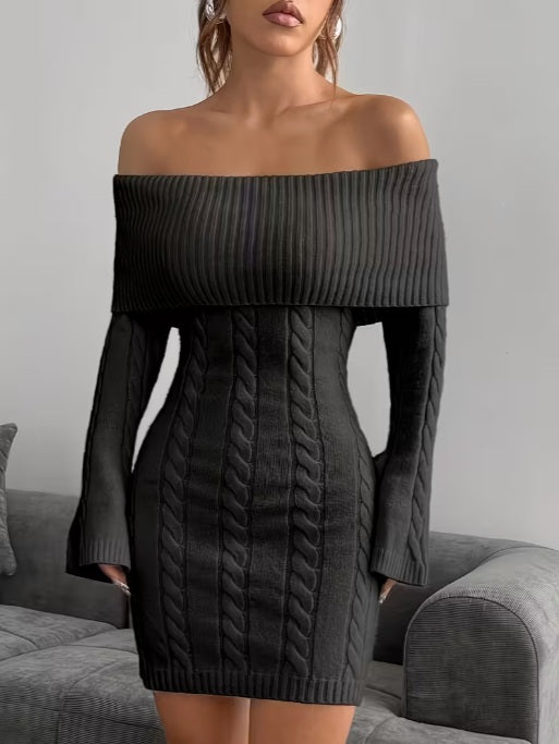 Elegant Off-the-Shoulder Sweater Dress - Cozy Winter Outfit