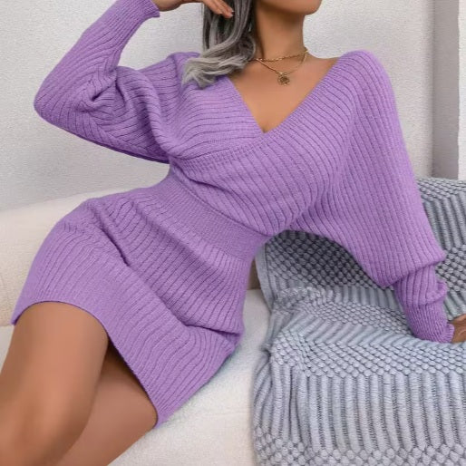 Women’s V-Neck Long Sleeve Bodycon Wrap Dress – Elegant Wrapped Hip Party Dress for Evening