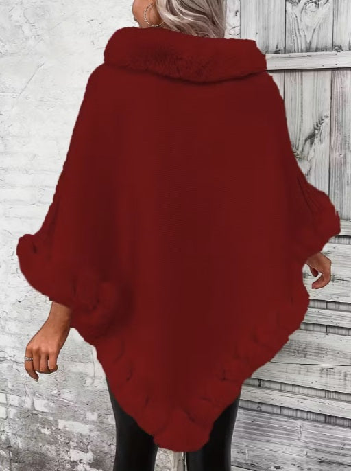 Soft Winter Cape with Plush Fur Trim - All-Season Outerwear