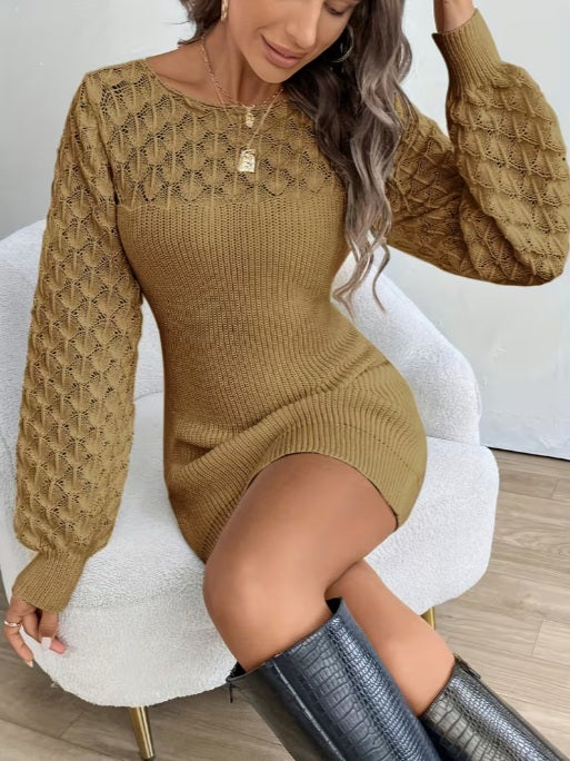 Women’s Elegant A-Line Sweater Dress – Long Sleeve Cozy Winter Outfit