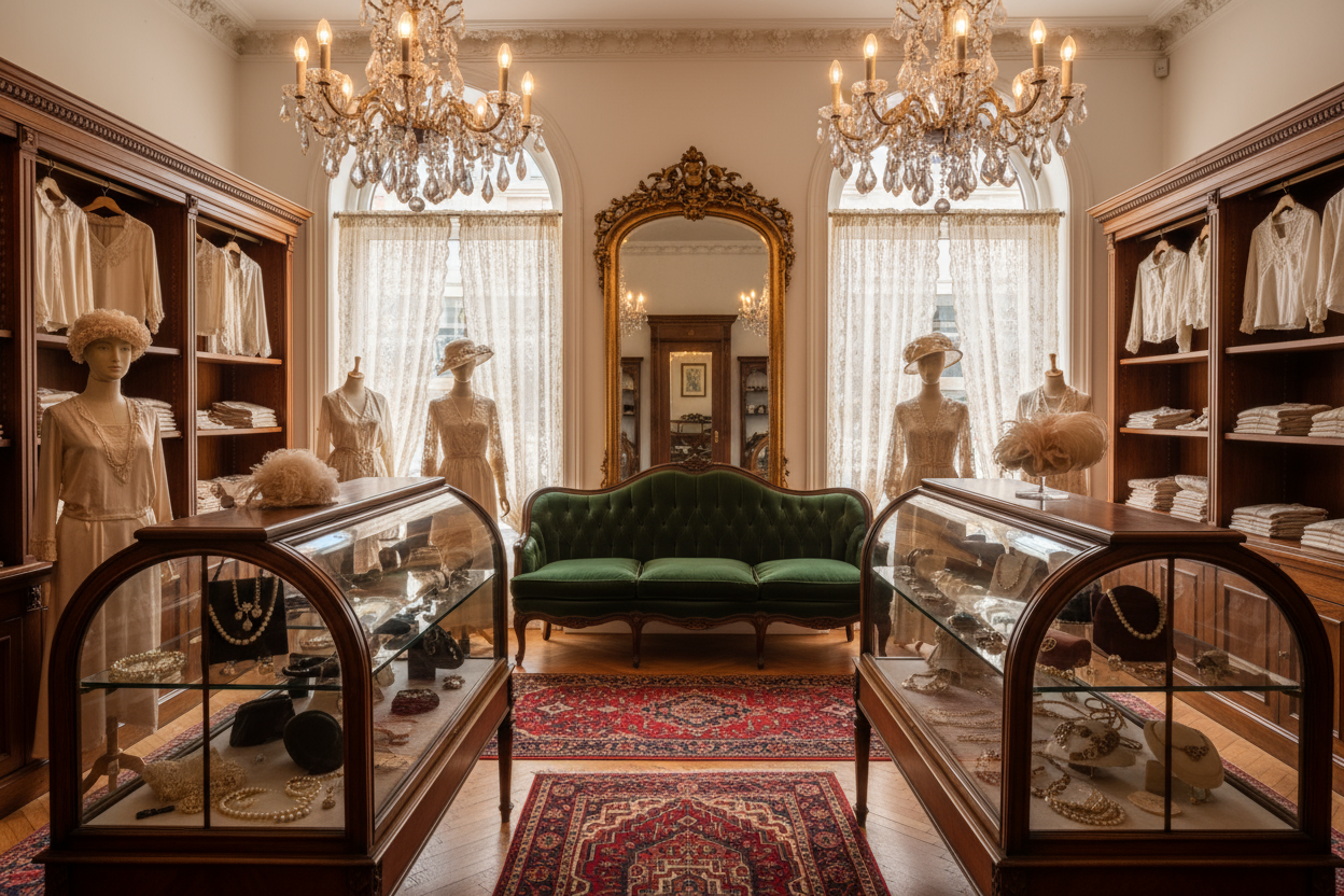 Generate an image of an Antique women's boutique