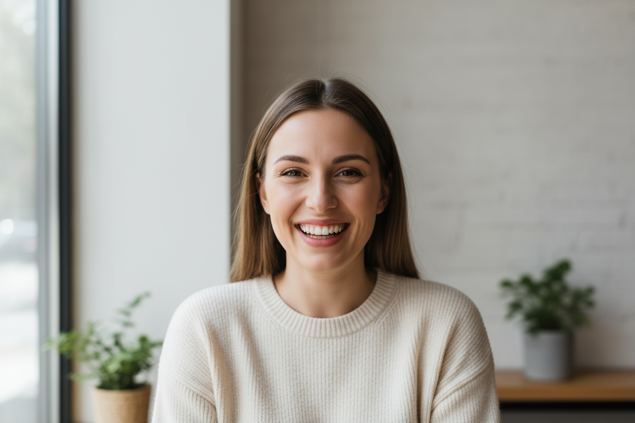 Generate image of a happy customer smiling