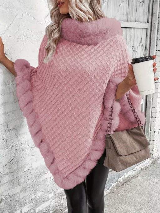 Soft Winter Cape with Plush Fur Trim - All-Season Outerwear