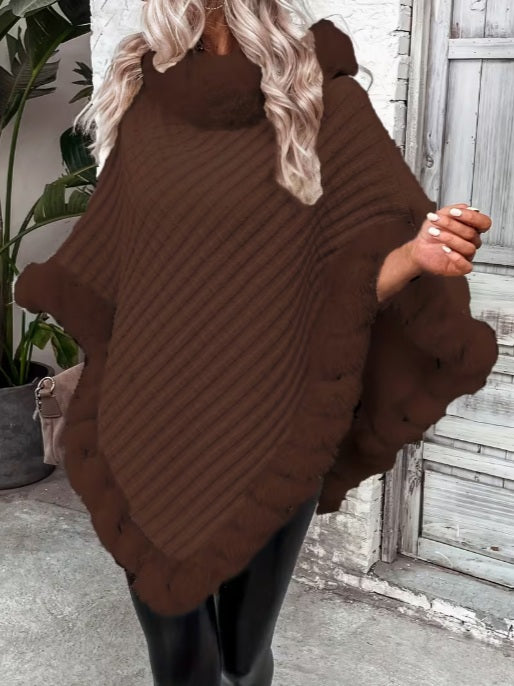 Soft Winter Cape with Plush Fur Trim - All-Season Outerwear